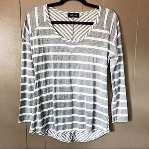 Gray and White Striped Fabrik Top